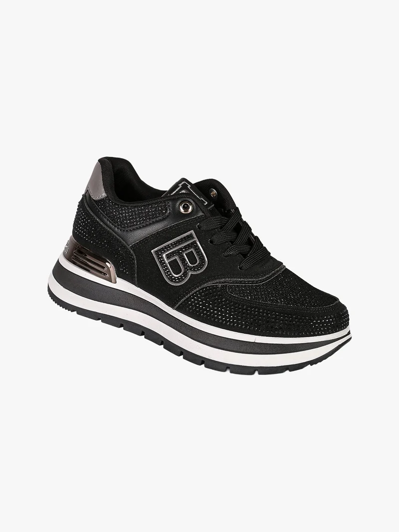 Sneakers donna con strass e platform - nero