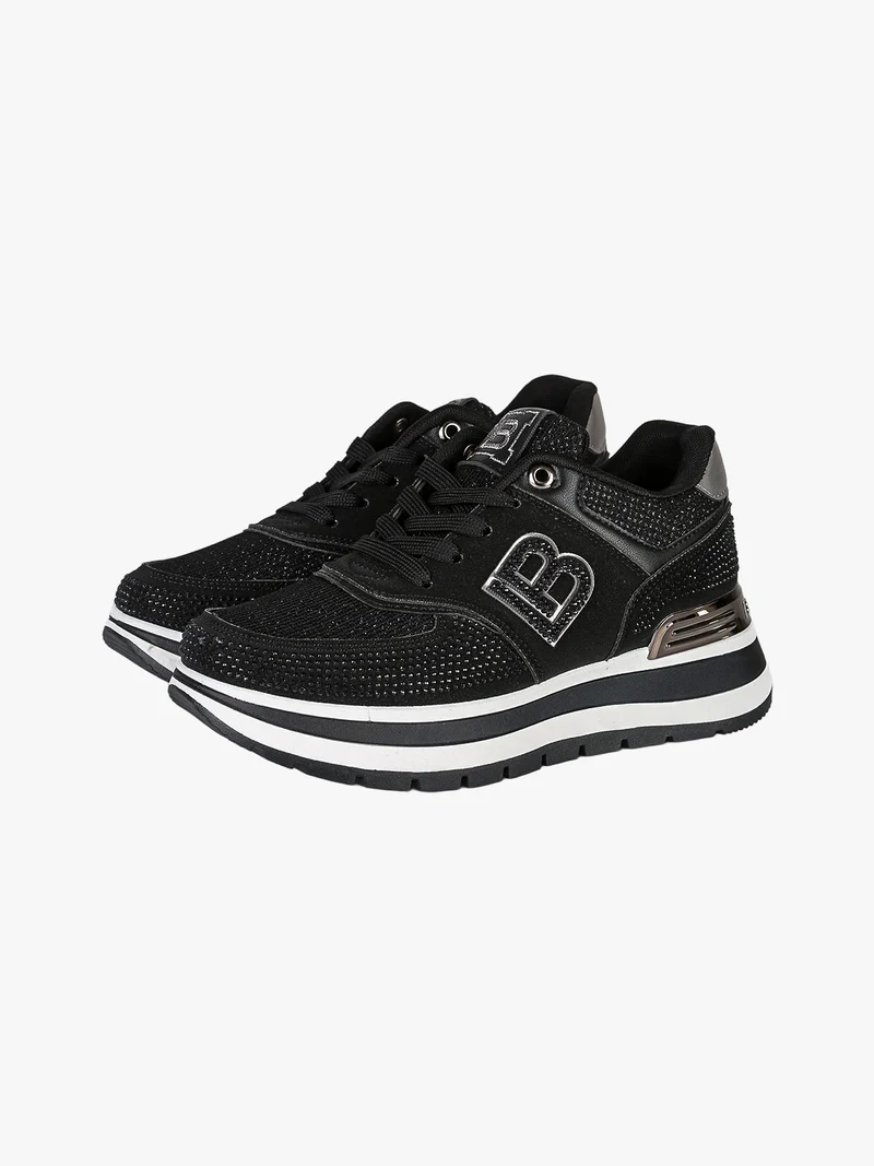 Sneakers donna con strass e platform - nero