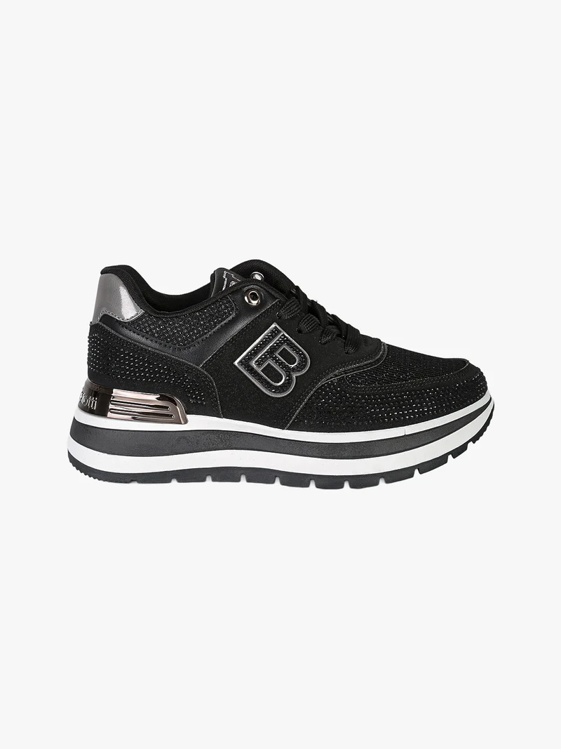 Sneakers donna con strass e platform - nero