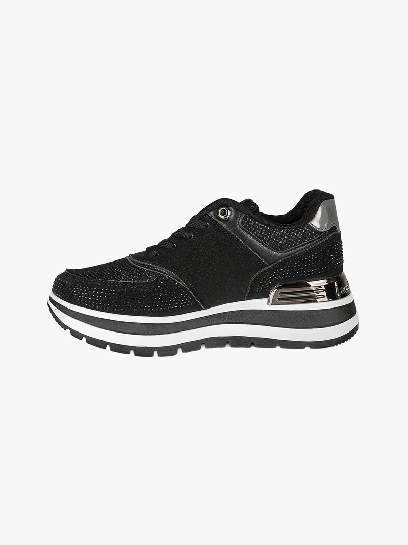 Sneakers donna con strass e platform - nero
