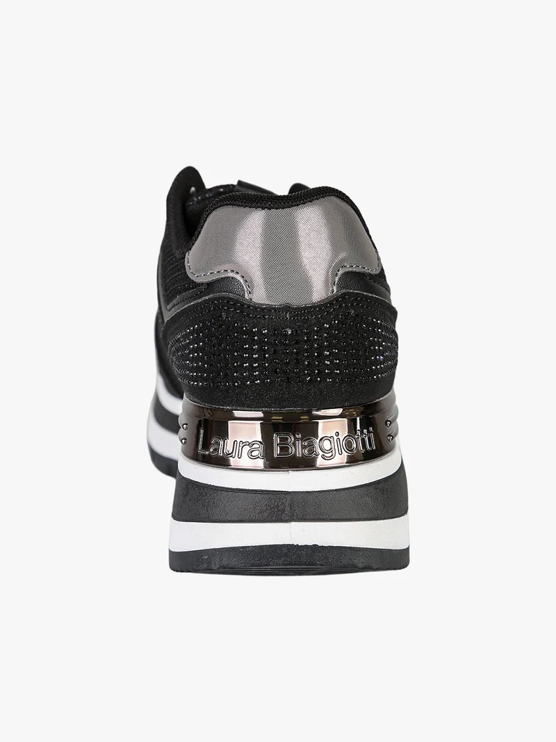 Sneakers donna con strass e platform - nero
