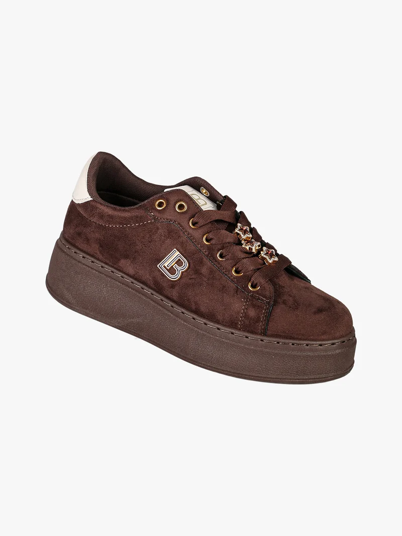 Sneakers donna gioiello in tessuto scamosciato con platform - moro