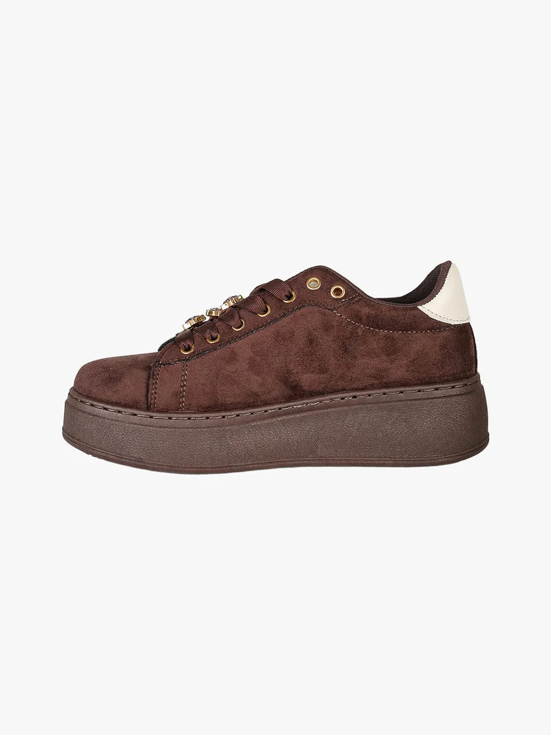 Sneakers donna gioiello in tessuto scamosciato con platform - moro