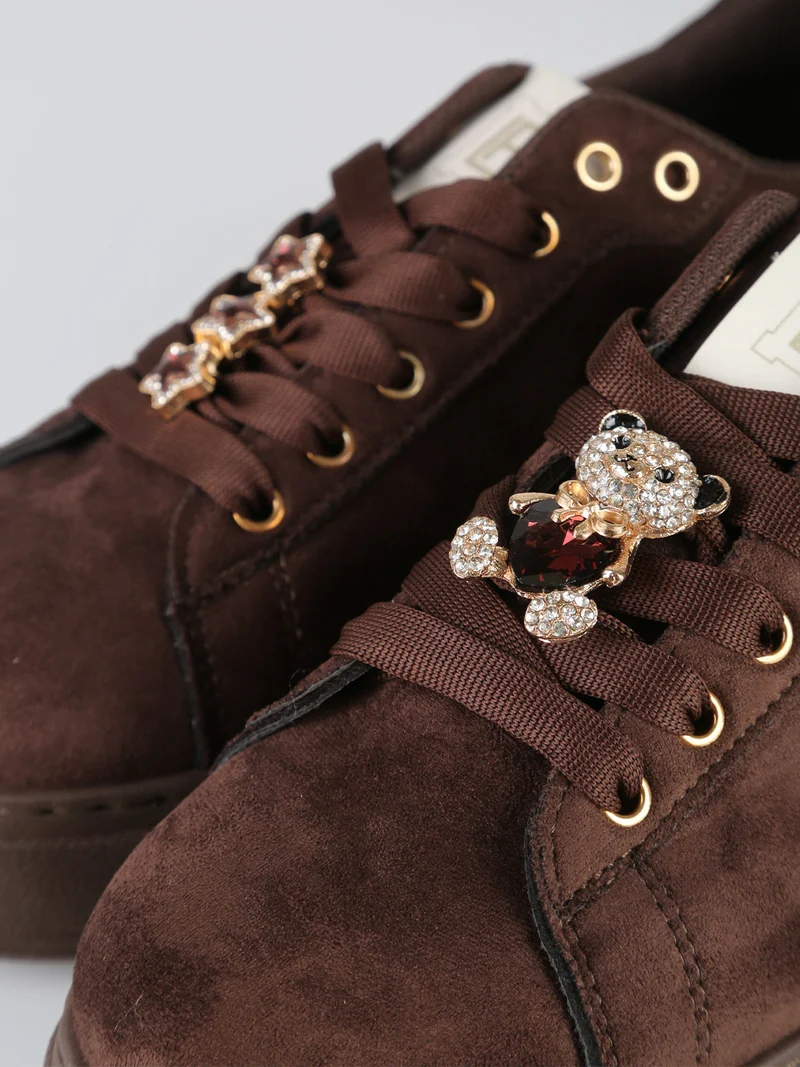 Sneakers donna gioiello in tessuto scamosciato con platform - moro