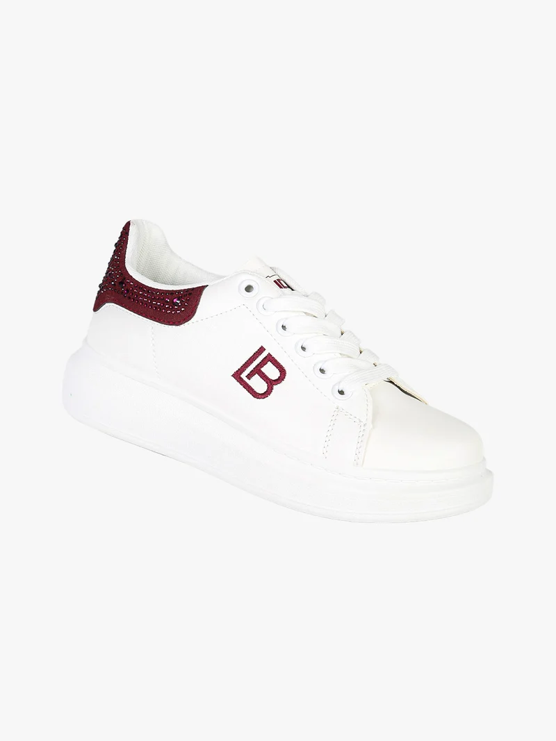Sneakers donna con platform e dettagli strass - bianco