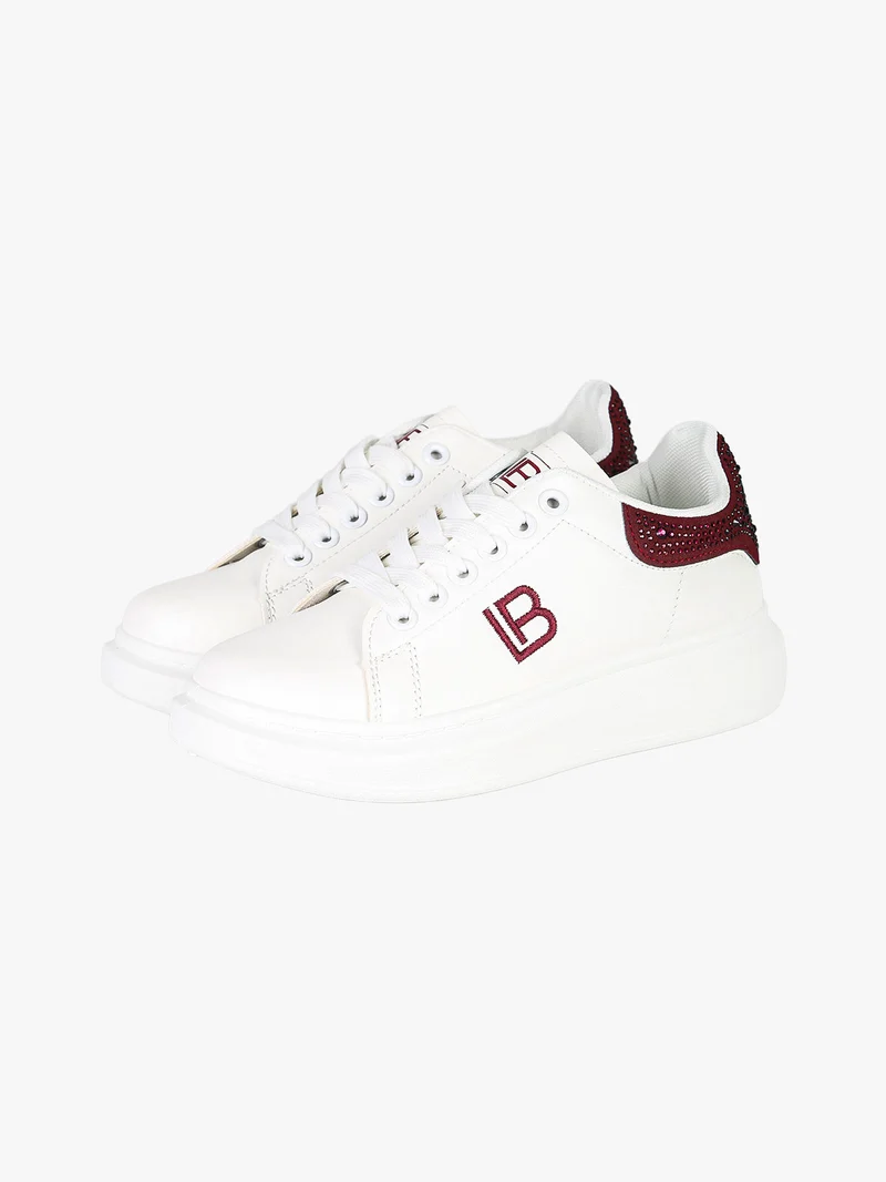 Sneakers donna con platform e dettagli strass - bianco