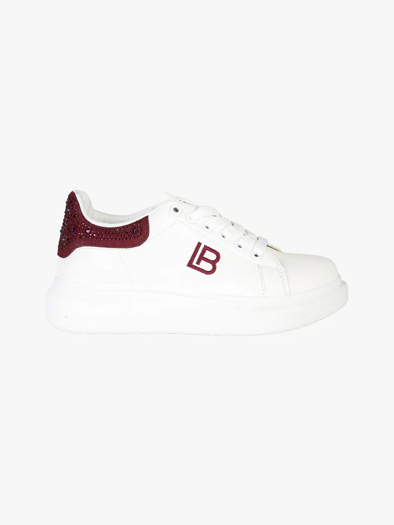 Sneakers donna con platform e dettagli strass - bianco