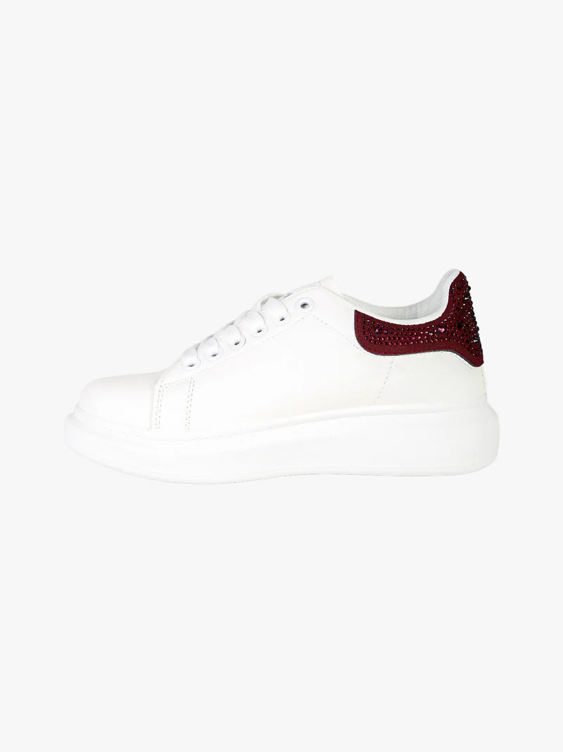 Sneakers donna con platform e dettagli strass - bianco