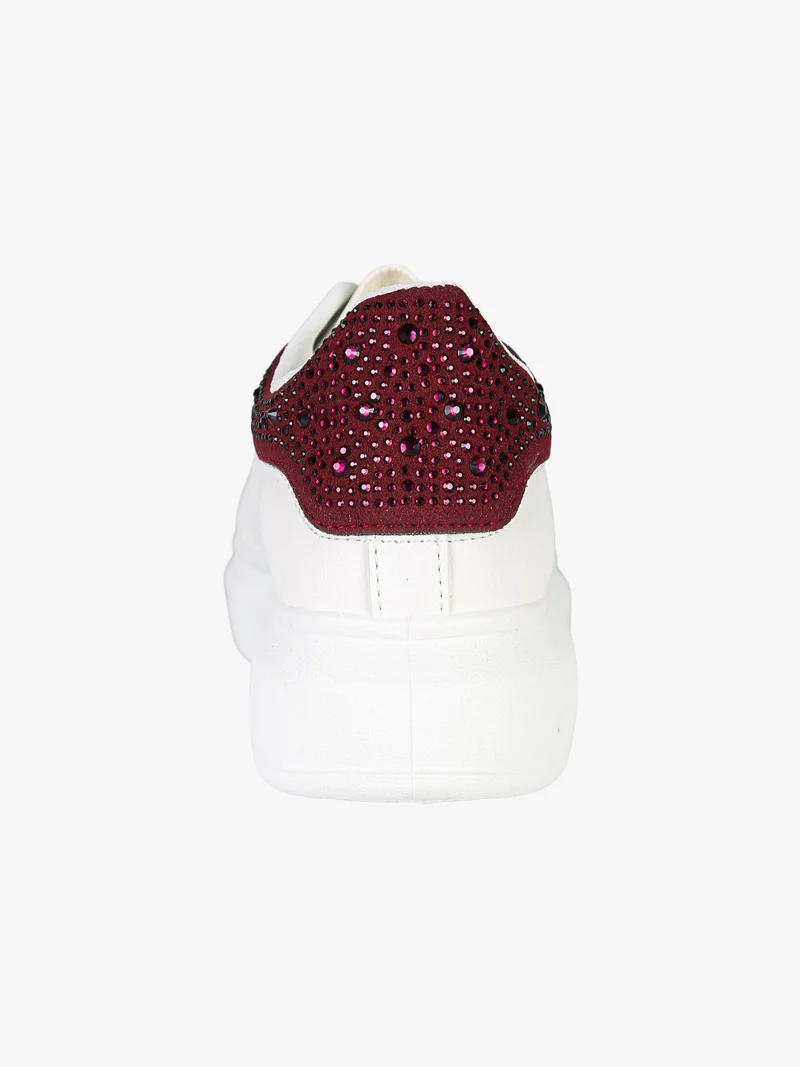 Sneakers donna con platform e dettagli strass - bianco