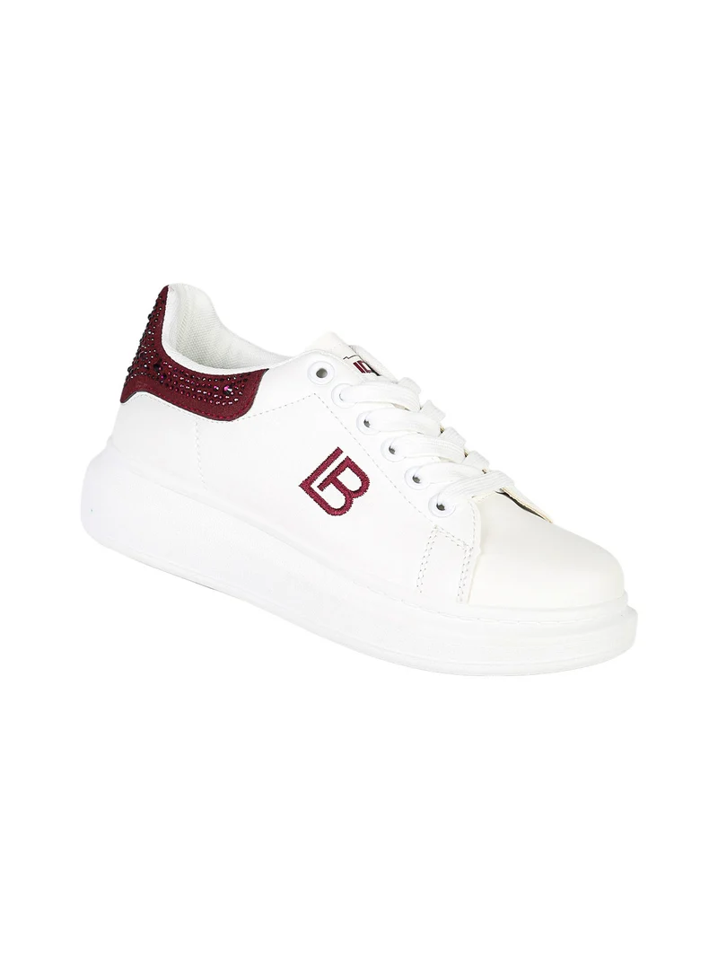 Sneakers donna con platform e dettagli strass - bianco