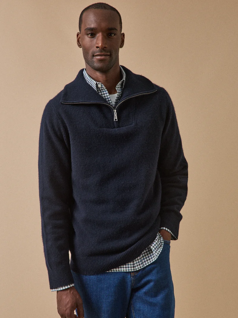 Herrenpullover mit Troyerkragen aus Merinowolle