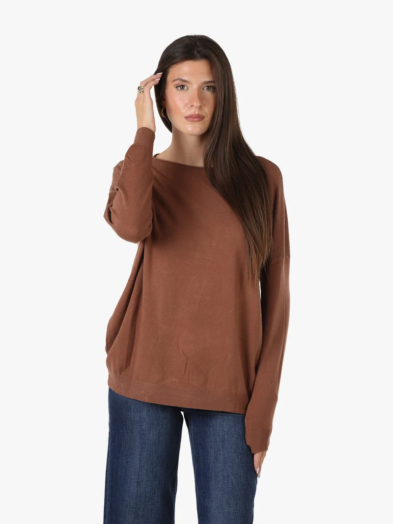 Maglia donna oversize con spalle cadenti - cuoio