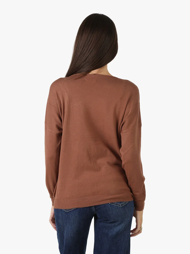 Maglia donna oversize con spalle cadenti - cuoio