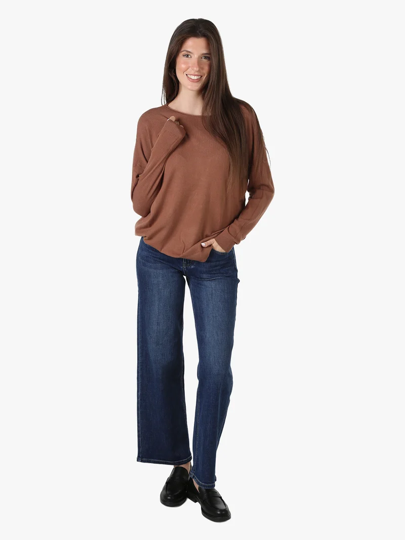 Maglia donna oversize con spalle cadenti - cuoio