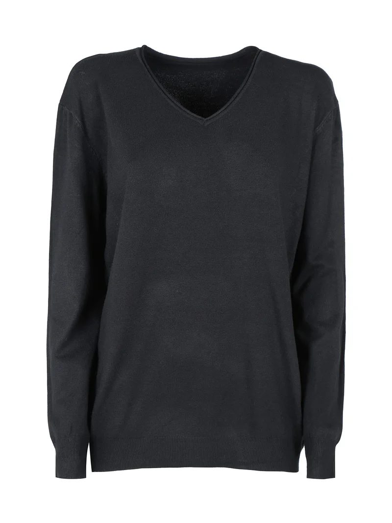Pullover donna in maglia con scollo V - nero
