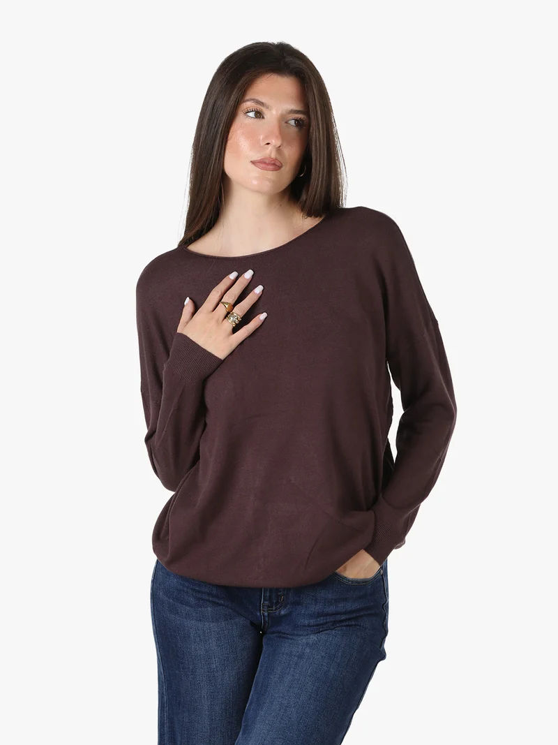 Maglia donna oversize con spalle cadenti - moro