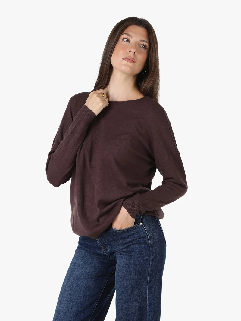 Maglia donna oversize con spalle cadenti - moro