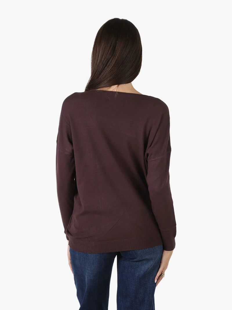 Maglia donna oversize con spalle cadenti - moro
