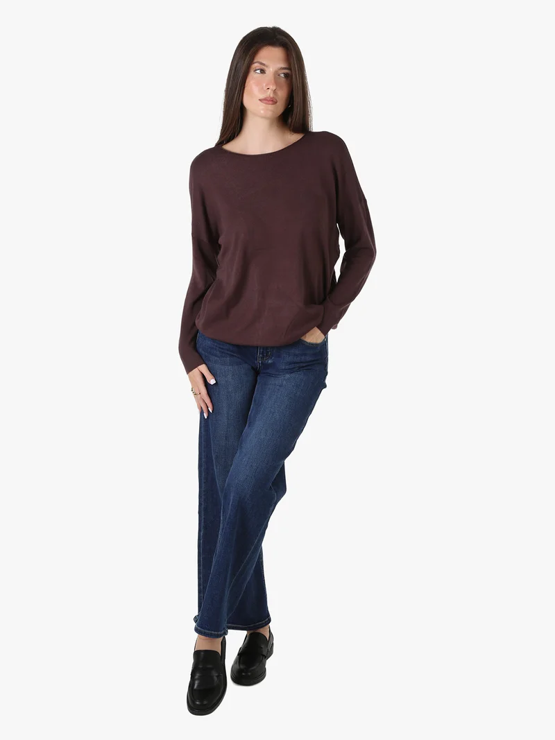 Maglia donna oversize con spalle cadenti - moro