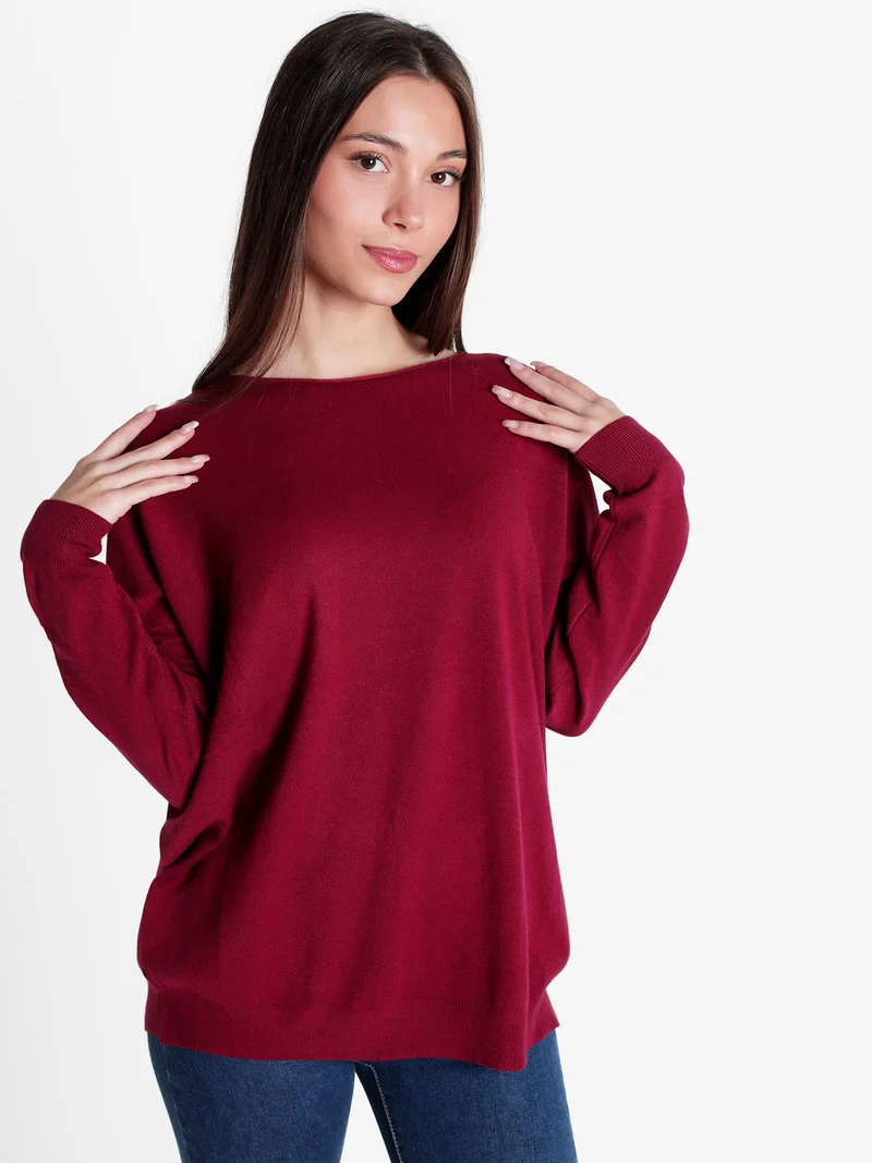 Maglia donna oversize con spalle cadenti - bordeaux