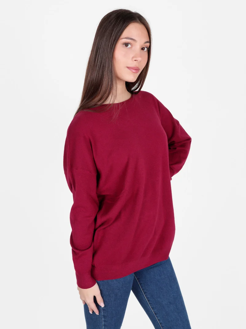 Maglia donna oversize con spalle cadenti - bordeaux