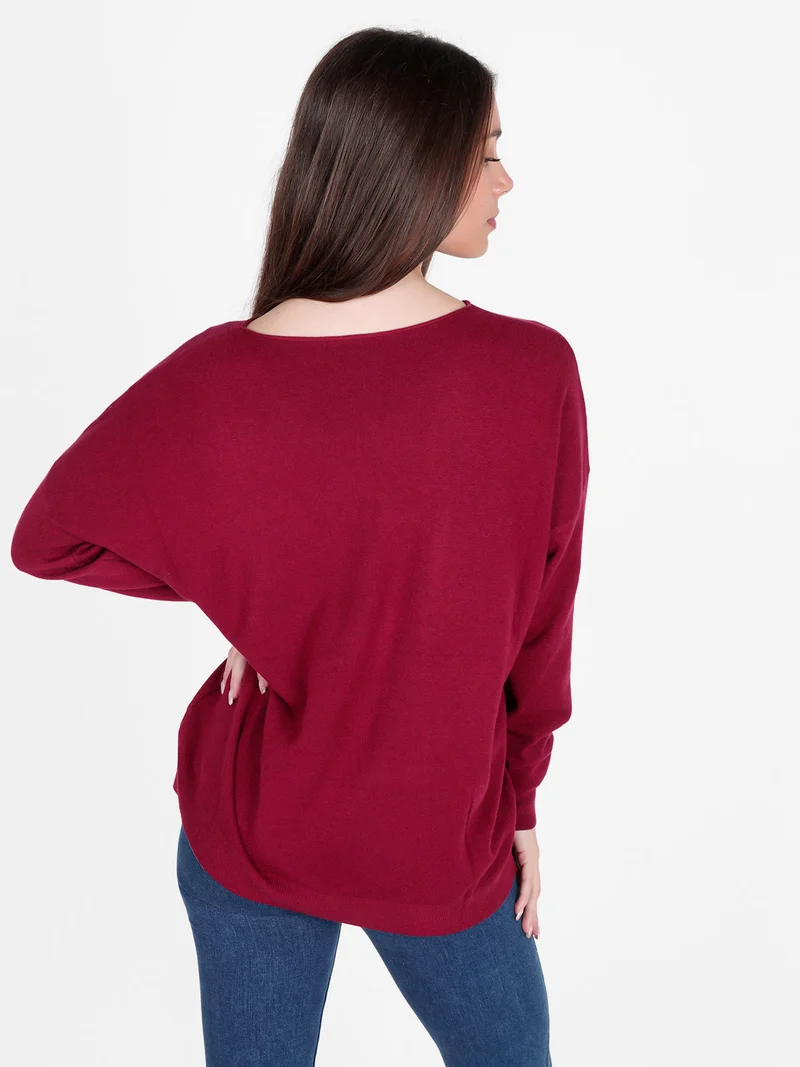 Maglia donna oversize con spalle cadenti - bordeaux