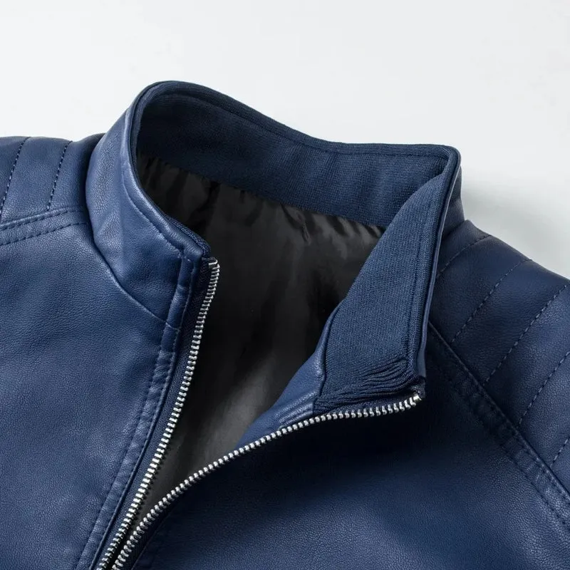 Stand Collar Leather Jacket