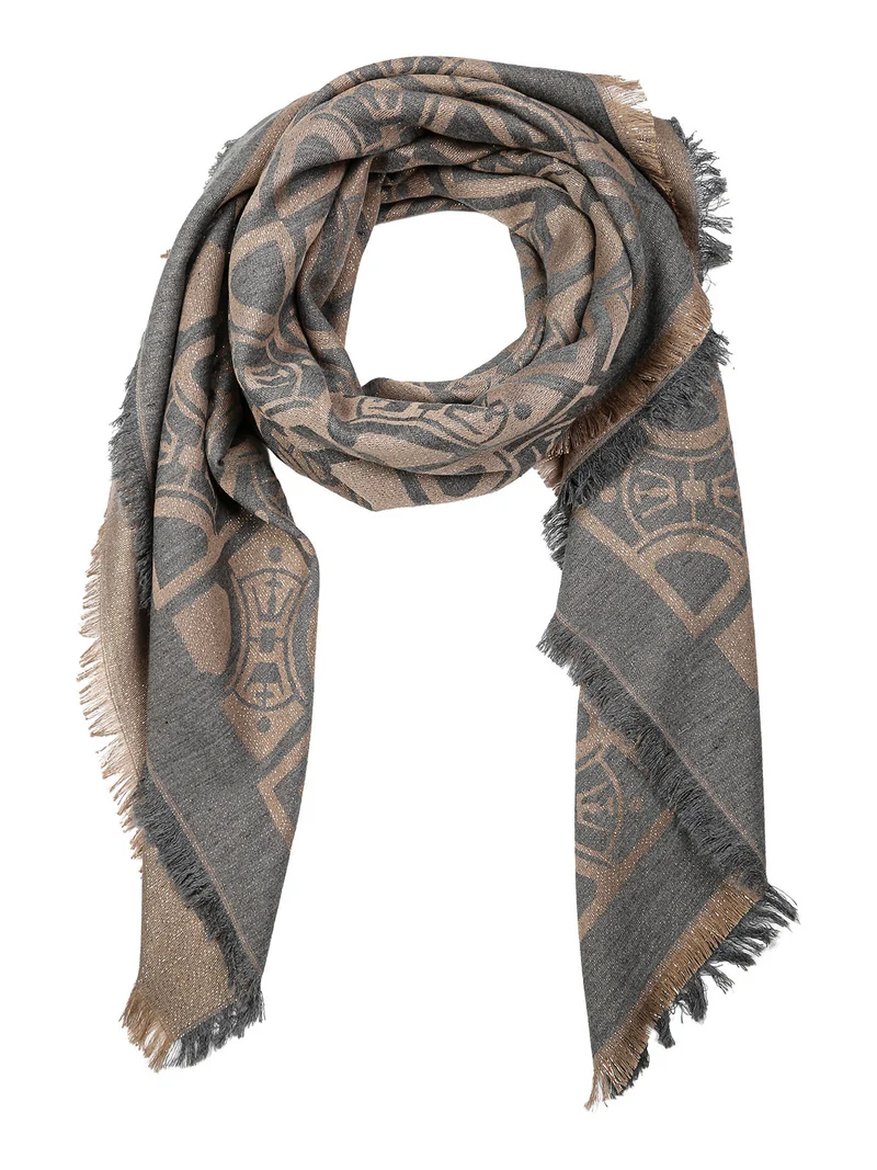 Sciarpa donna con dettagli lurex e bordi sfrangiati - grigio