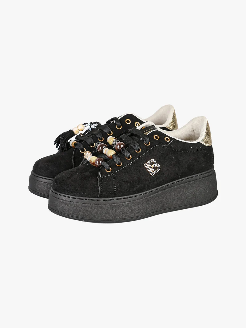 Sneakers donna in tessuto scamosciato con platform - nero