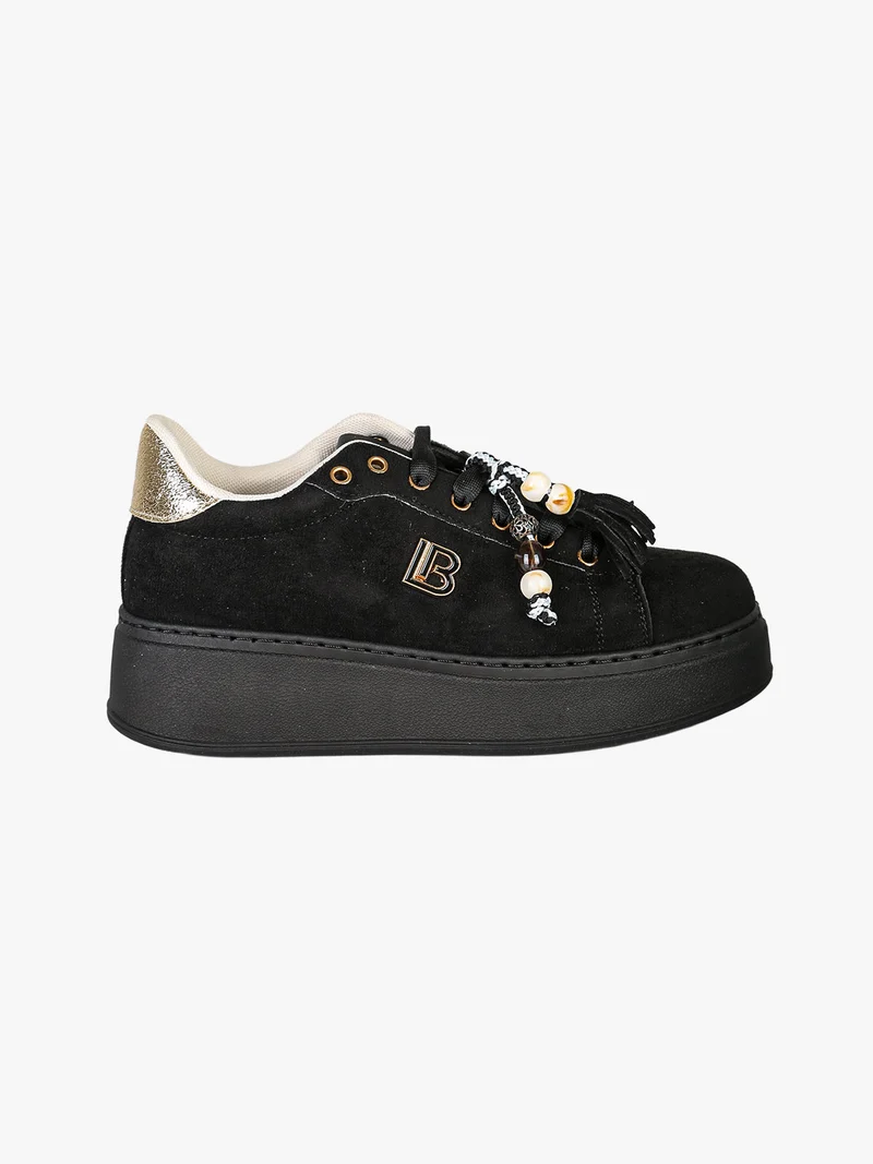 Sneakers donna in tessuto scamosciato con platform - nero