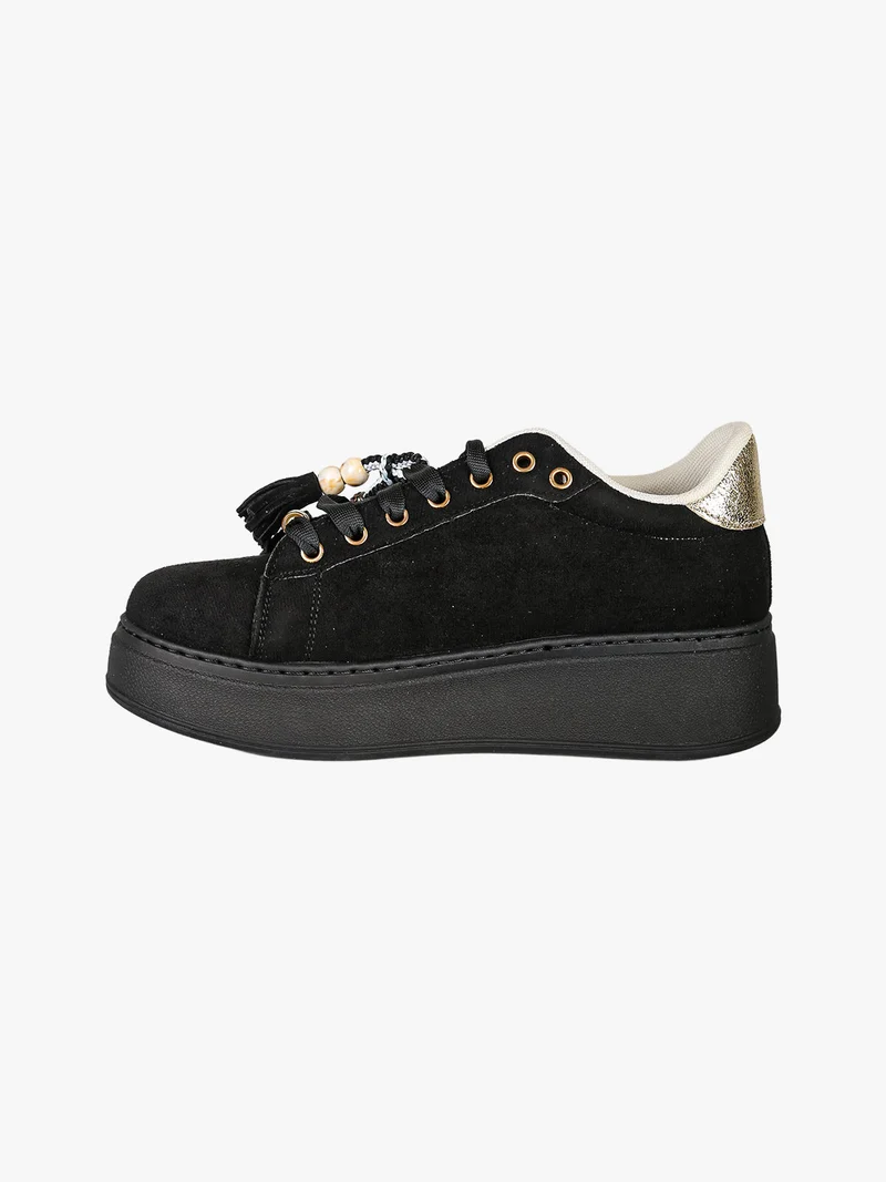 Sneakers donna in tessuto scamosciato con platform - nero