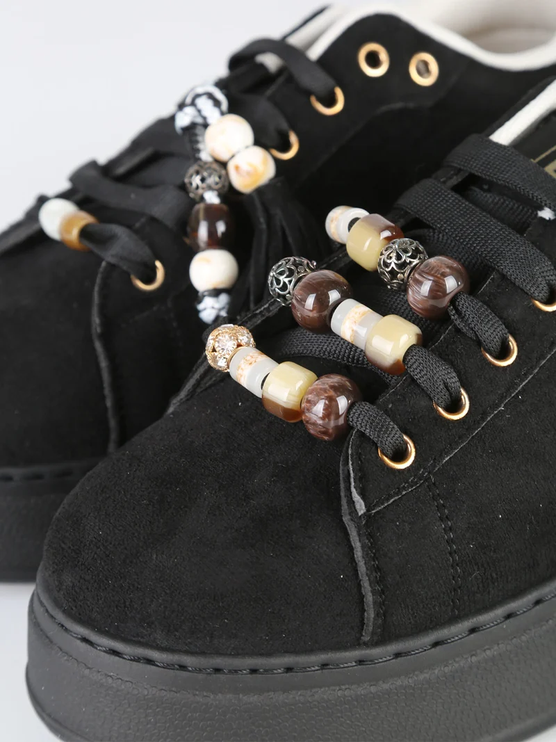 Sneakers donna in tessuto scamosciato con platform - nero