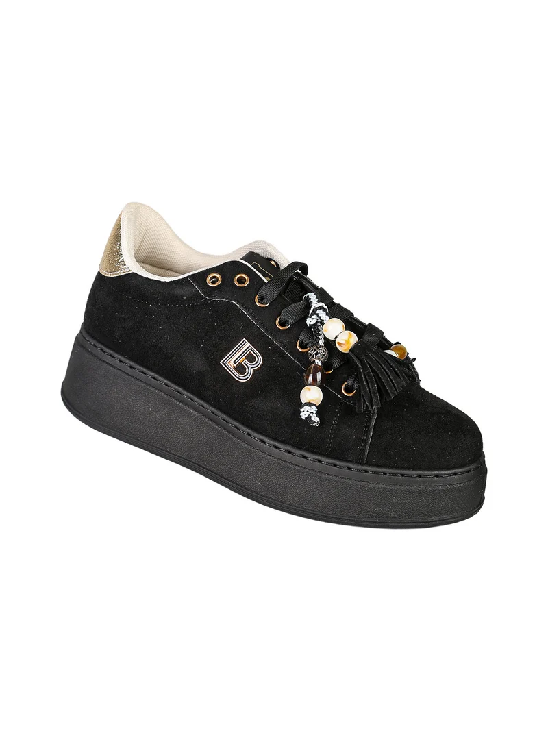 Sneakers donna in tessuto scamosciato con platform - nero
