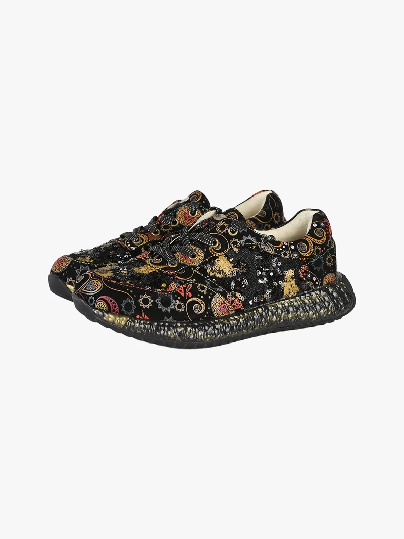 BURTON 05 Sneakers donna in pelle con stampe e paillettes - nero