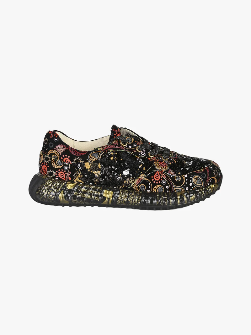 BURTON 05 Sneakers donna in pelle con stampe e paillettes - nero