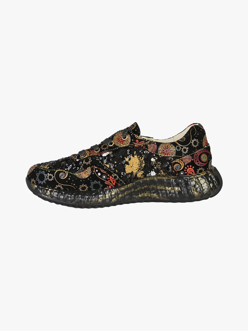 BURTON 05 Sneakers donna in pelle con stampe e paillettes - nero