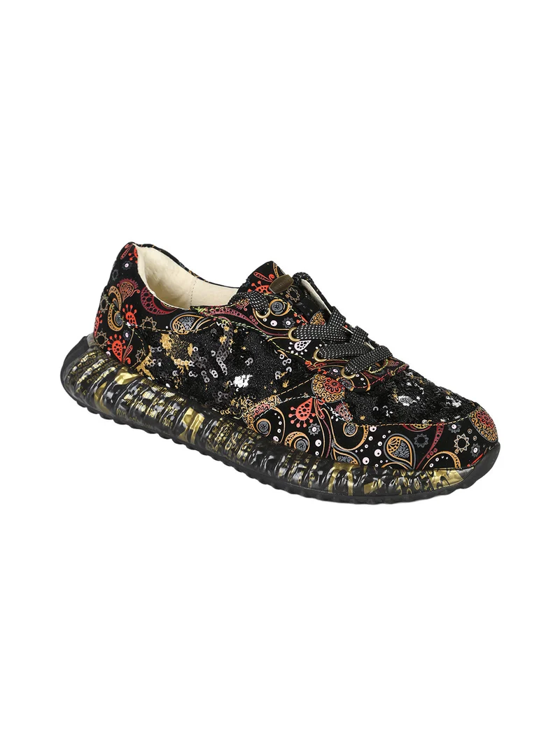 BURTON 05 Sneakers donna in pelle con stampe e paillettes - nero