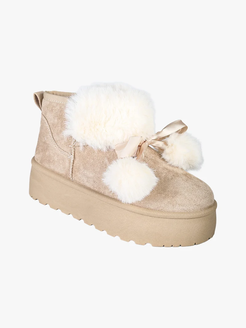 Stivaletti donna con platform in tessuto scamosciato con ecopelliccia - beige