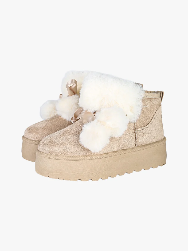 Stivaletti donna con platform in tessuto scamosciato con ecopelliccia - beige