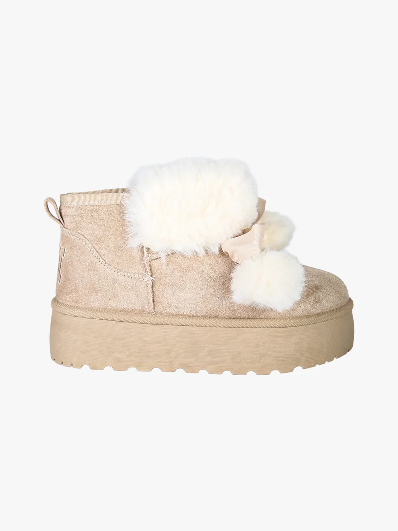 Stivaletti donna con platform in tessuto scamosciato con ecopelliccia - beige