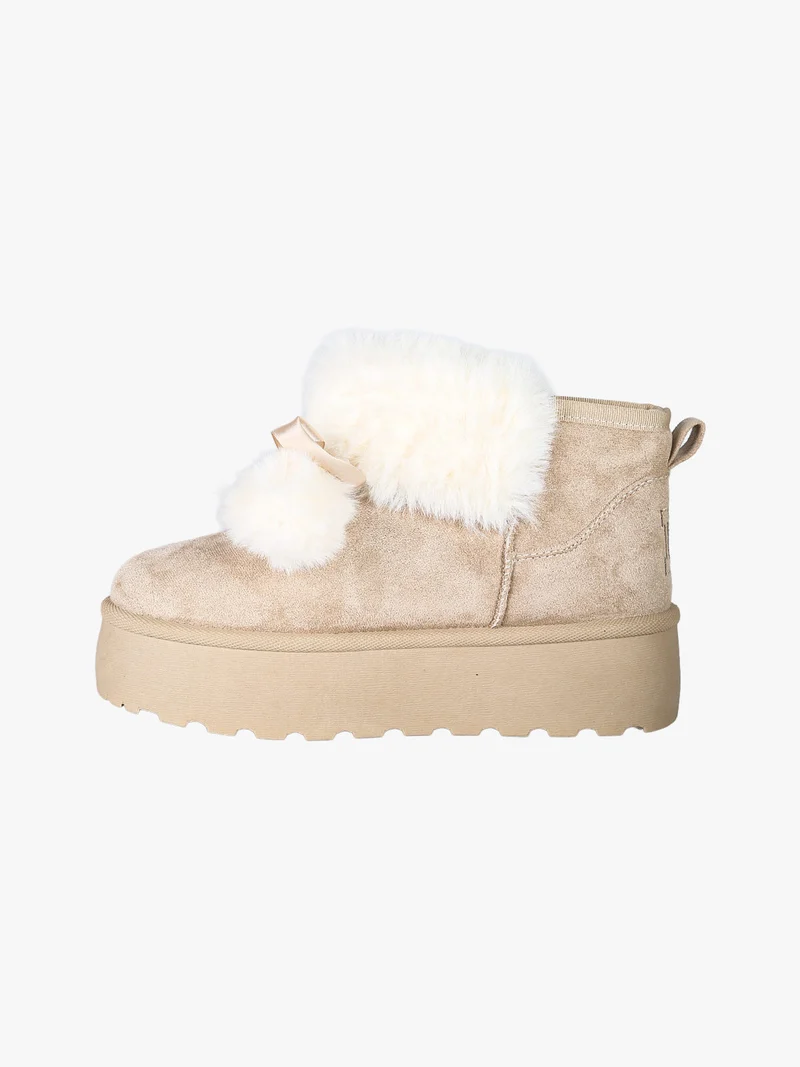Stivaletti donna con platform in tessuto scamosciato con ecopelliccia - beige