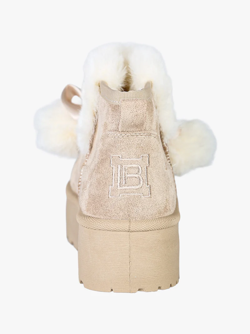 Stivaletti donna con platform in tessuto scamosciato con ecopelliccia - beige