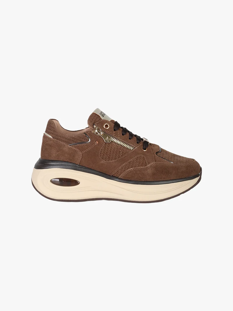 Sneakers donna in pelle scamosciata con zeppa air - moro