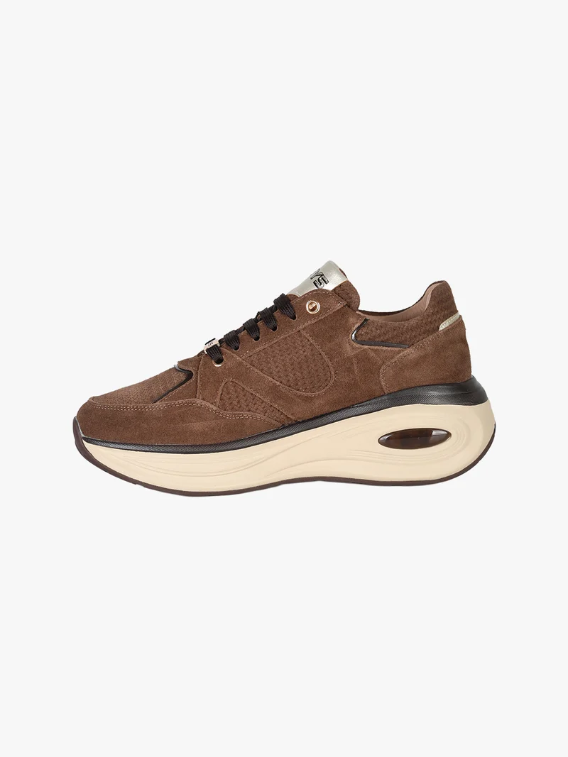 Sneakers donna in pelle scamosciata con zeppa air - moro