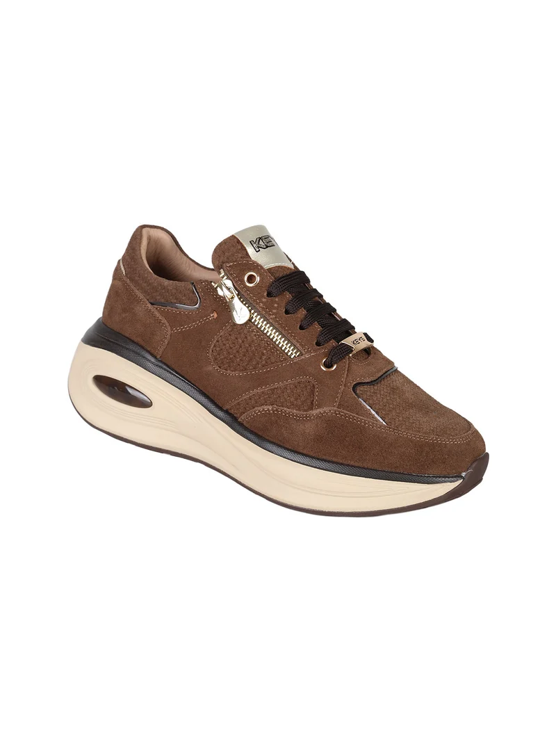 Sneakers donna in pelle scamosciata con zeppa air - moro