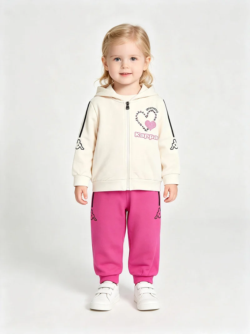 Completo tuta da neonata 2 pezzi con cappuccio e zip con interno felpato - panna
