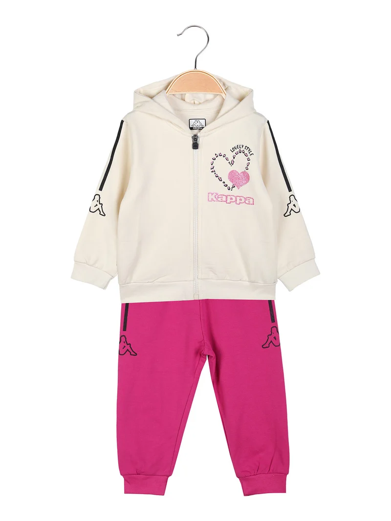 Completo tuta da neonata 2 pezzi con cappuccio e zip con interno felpato - panna