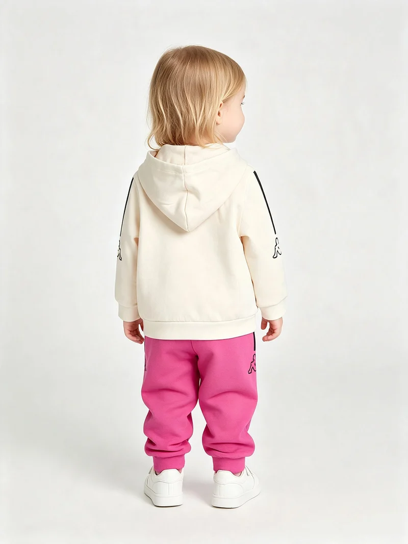 Completo tuta da neonata 2 pezzi con cappuccio e zip con interno felpato - panna