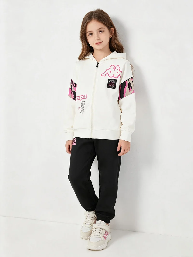 Completo tuta da bambina 2 pezzi full zip con cappuccio - panna