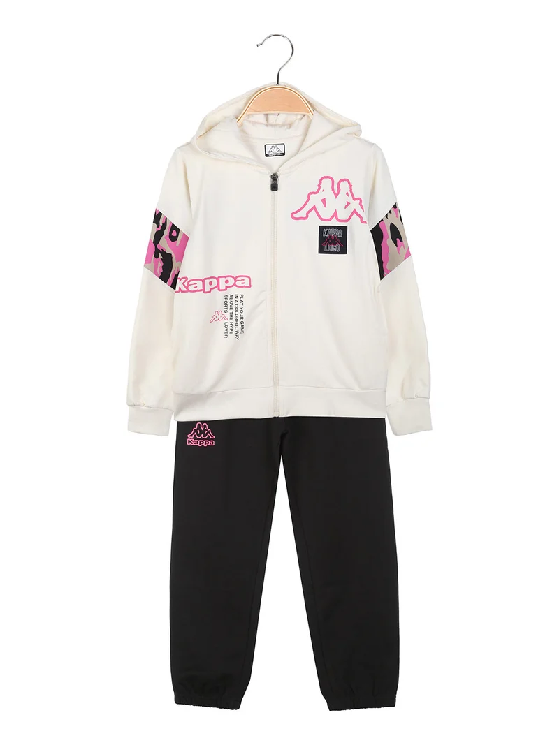 Completo tuta da bambina 2 pezzi full zip con cappuccio - panna